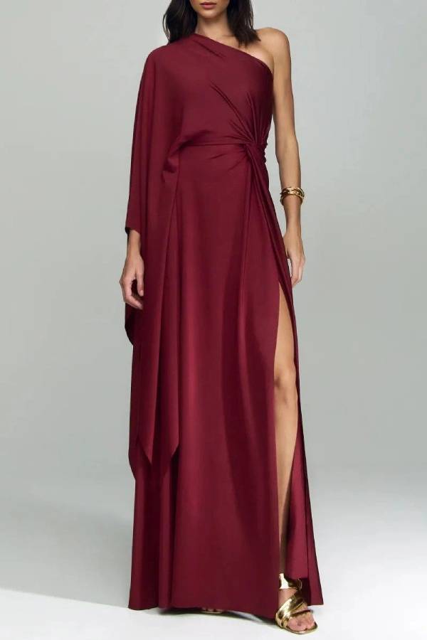 Elegant One Shoulder Long Party Slit Maxi Dress