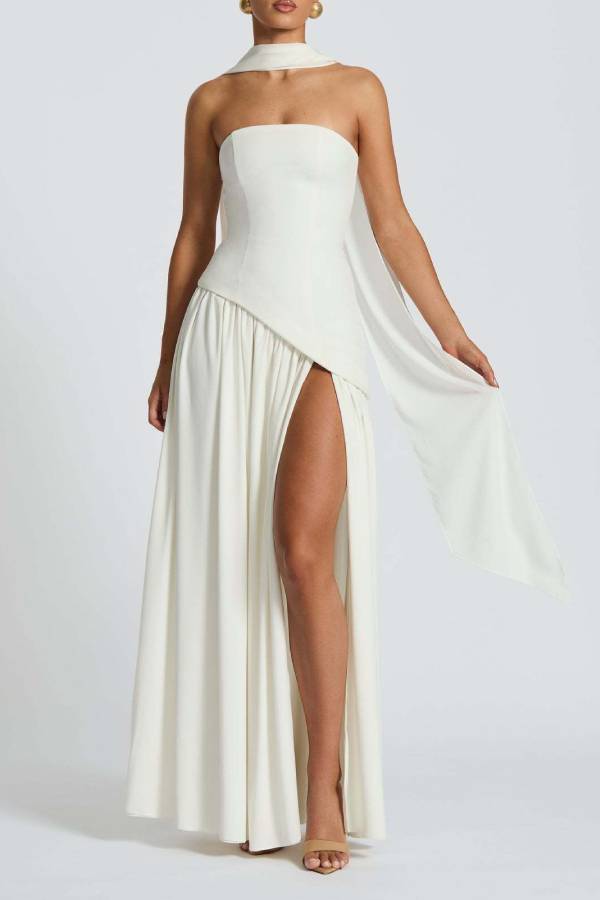 Halter neck tube top high slit slim fit dress