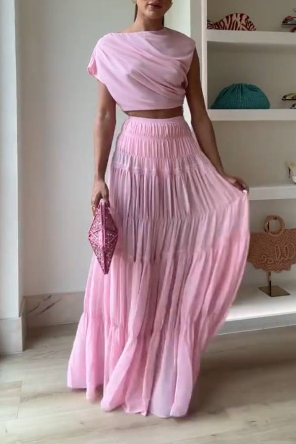 Stunning Chiffon Ruched Shoulder Short Sleeve Crop Top