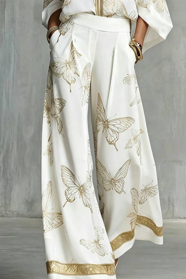 Flowy Butterfly Pattern Two-Piece Set