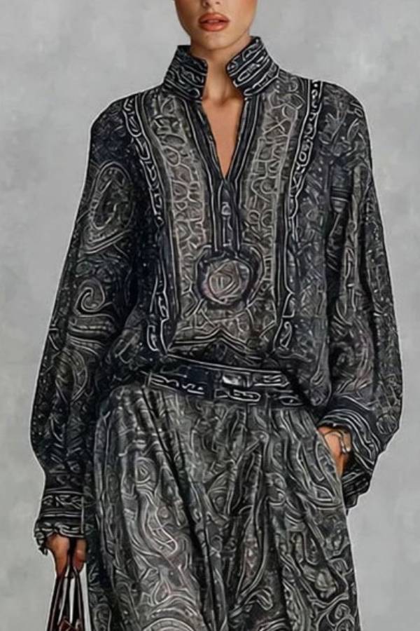 Elegant Paisley Print High-Neck Blouse