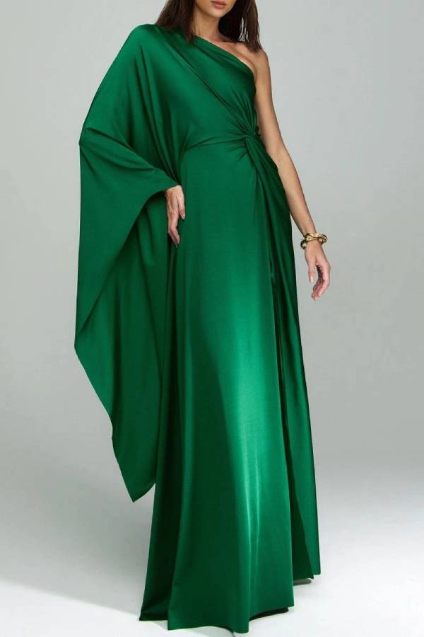 Elegant One Shoulder Long Party Slit Maxi Dress