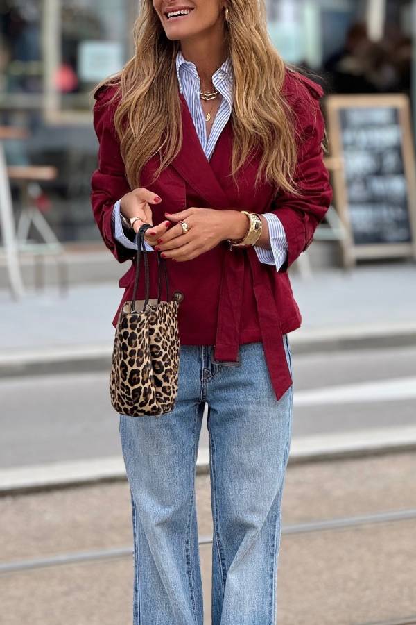 Burgundy Short Belt Trench Coat