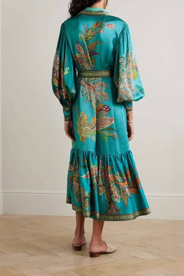 Paisley print tie-waist maxi shirt dress