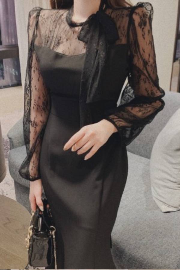 Lace Bow Waist Fishtail Dress