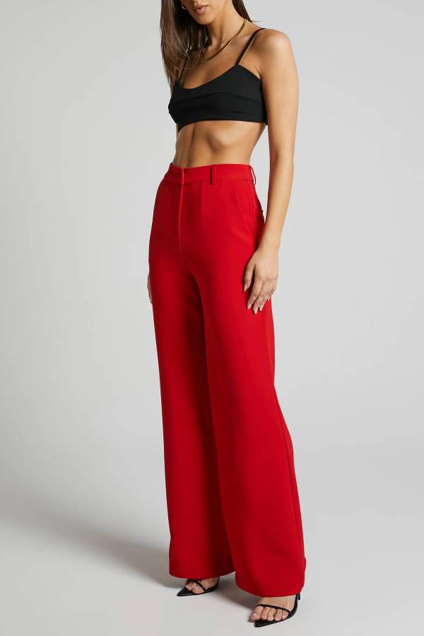 Red slimming wide-leg pants