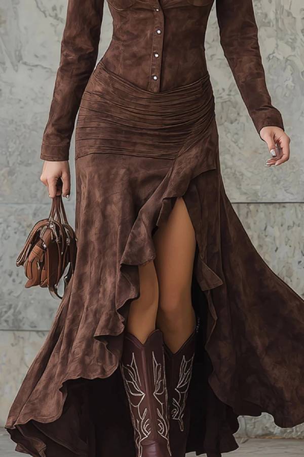 Retro irregular dress with gathered collar