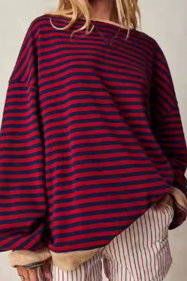 Striped color-blocked oversized sweatshirt