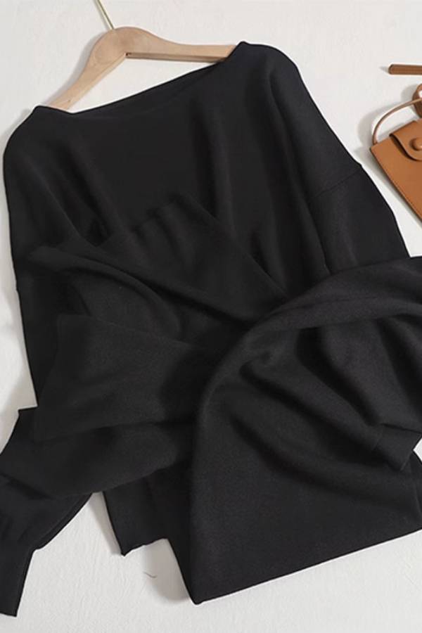 Off-shoulder knit wide-leg pants suit