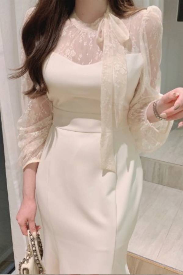 Lace Bow Waist Fishtail Dress