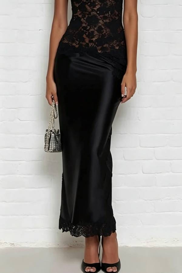 Rachel Floral Lace One Shoulder Satin Hem Sheath Midi Dress