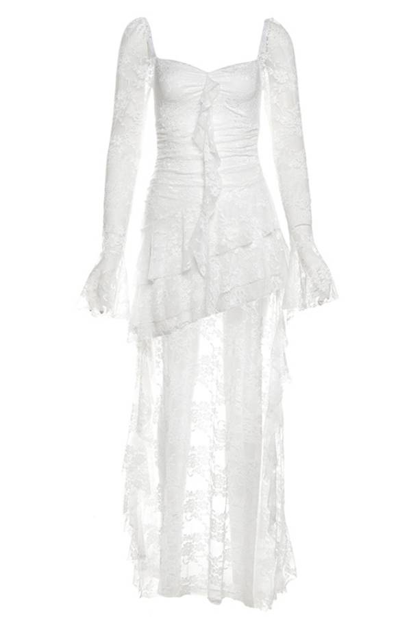 Gothic style lace square neck irregular long skirt