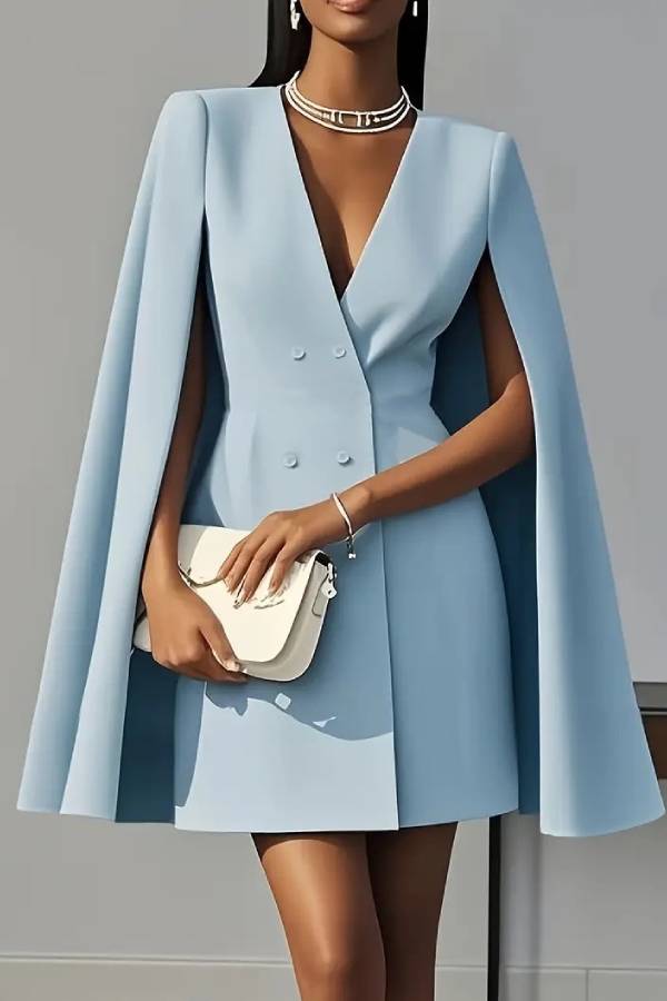 V-neck cape-style double-breasted suit dress