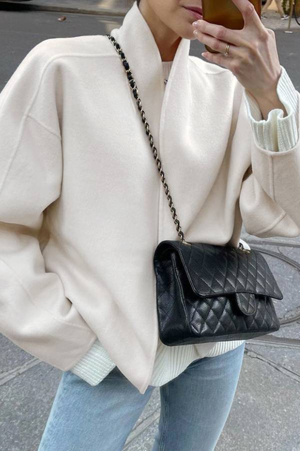 Stand-up collar short loose wool coat