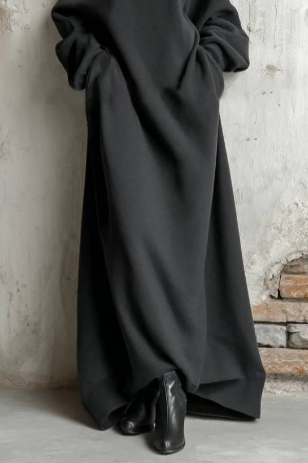 Black Off-shoulder Sweatshirt Maxi Dress
