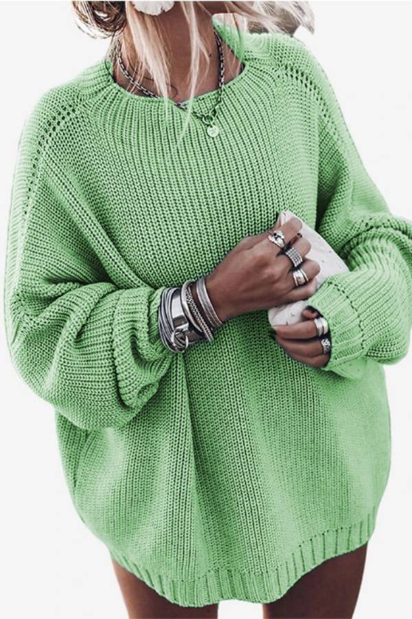 Loose lantern sleeve mid-length sweater