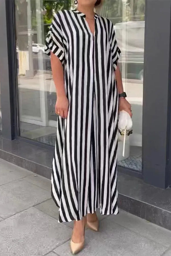 Women's V Neck Striped Print Dress