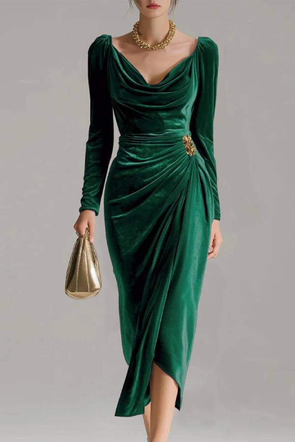 Velvet Ruched Bodycon Midi Dress