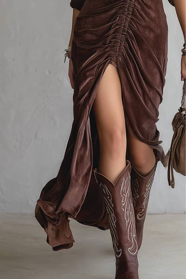 Vintage pleated velvet midi dress with buttons