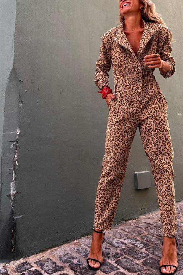 Retro leopard print jumpsuit