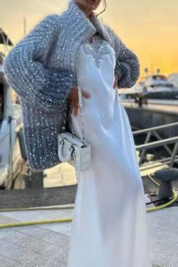 Casual Sequined V-neck Sweater