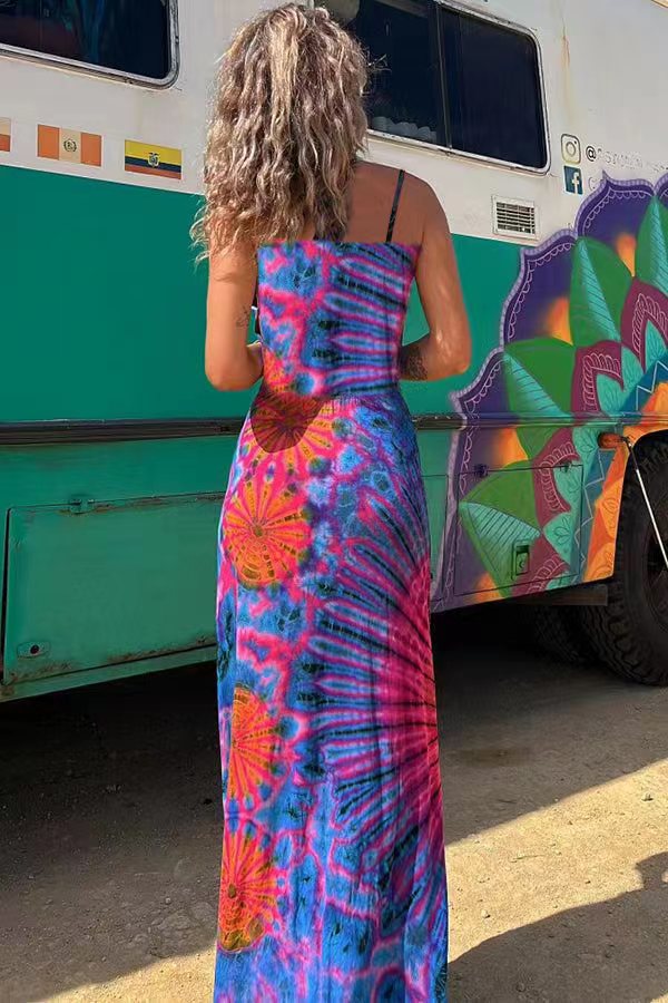 Tie-dye Printed Strappy Stretch Dress