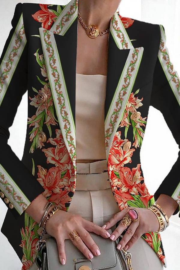 Art print double-breasted blazer