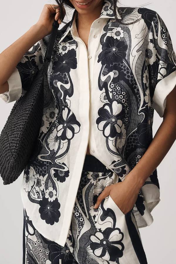 ALEMAIS Mickey Linen Short-Sleeve Buttondown Shirt