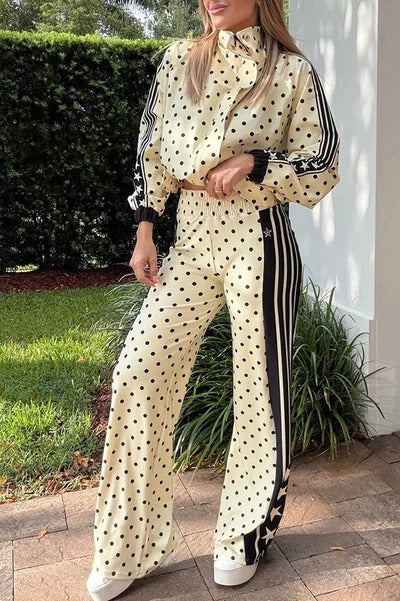 Lucienne Polka Dot Striped Star Print High Rise Elastic Waist Wide Leg Pants