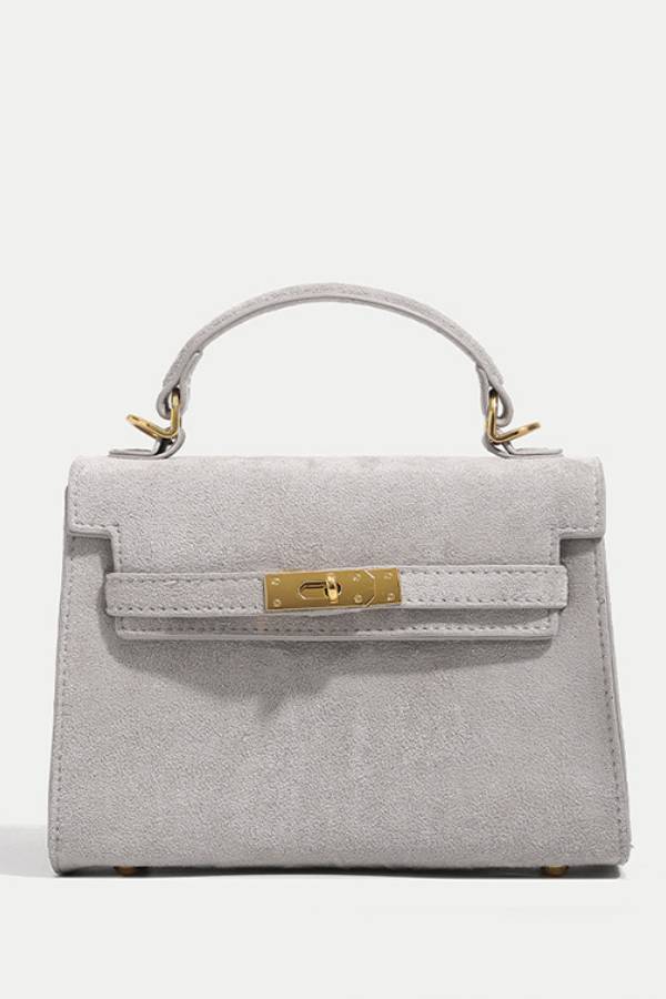 Suede metal clasp handbag Kelly bag