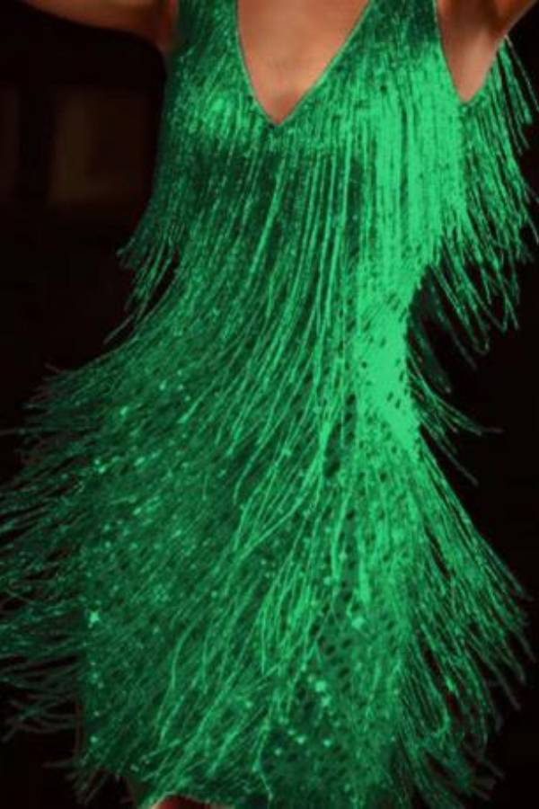 Deep V-neck tassel sequined party mini dress