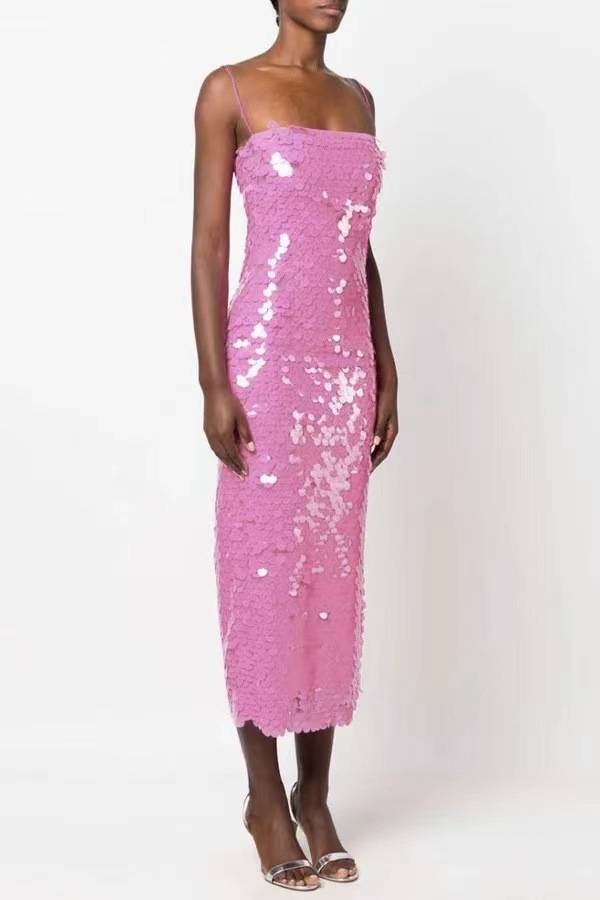 Mermaid scale sequined slim-fit maxi dress with thin straps