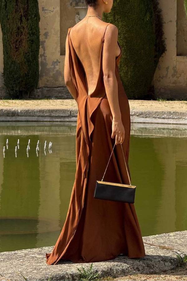 Sexy Elegant Satin Side High Slit Maxi Dress