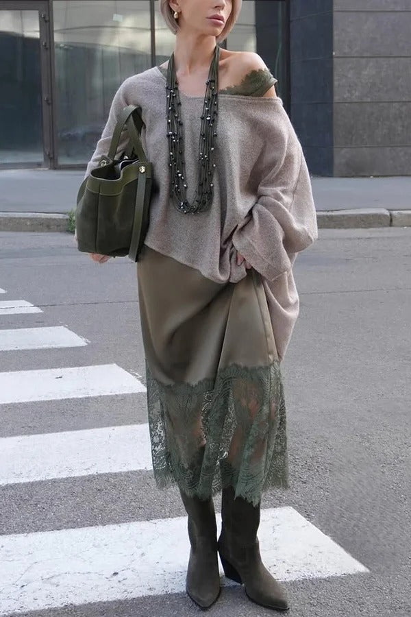 Warm Winter Knit Wide Neck Batwing Sleeve Loose Relaxed Sweater