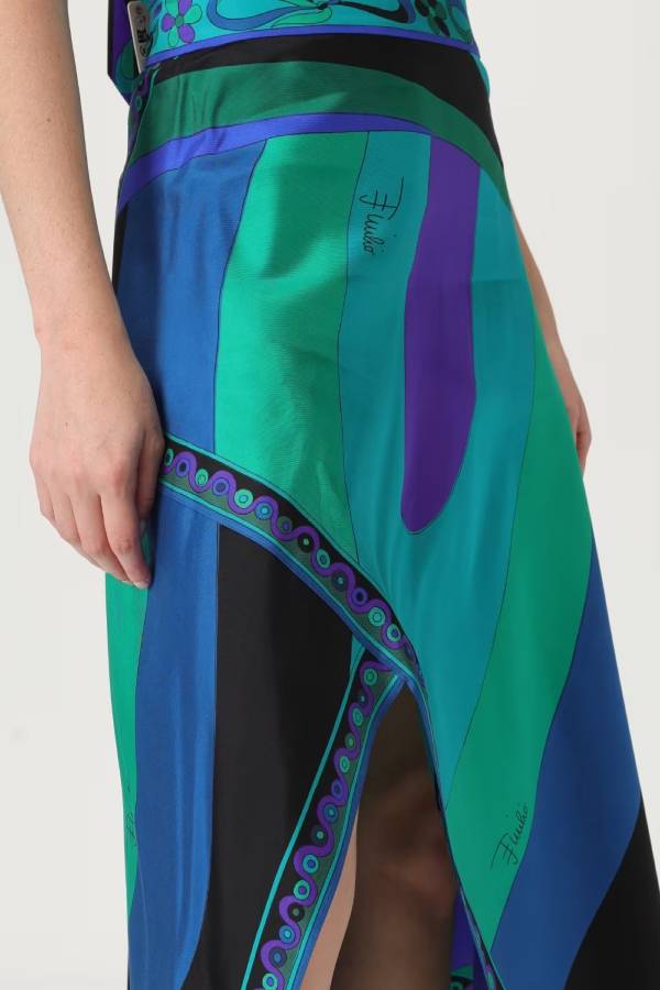Gabbie Satin Unique Print Halter Scarf Tank and Asymmetrical Maxi Skirt Set