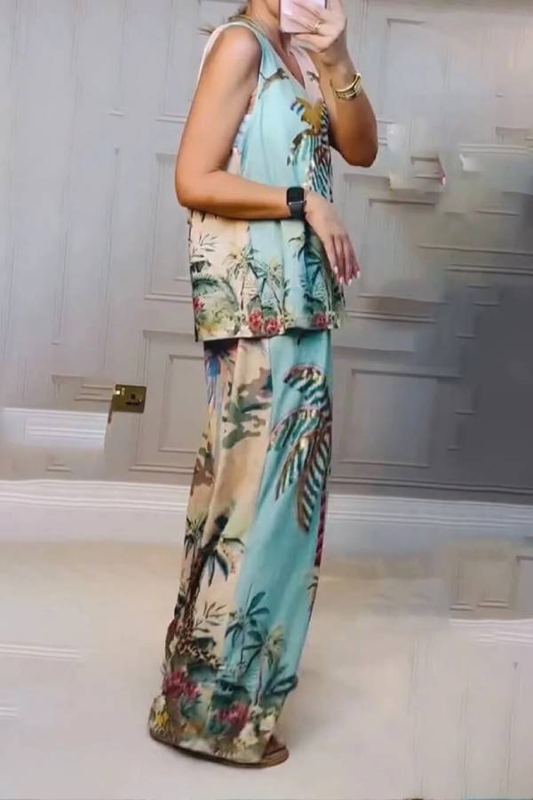 Unique Palm Tree Print Loose Tank Top