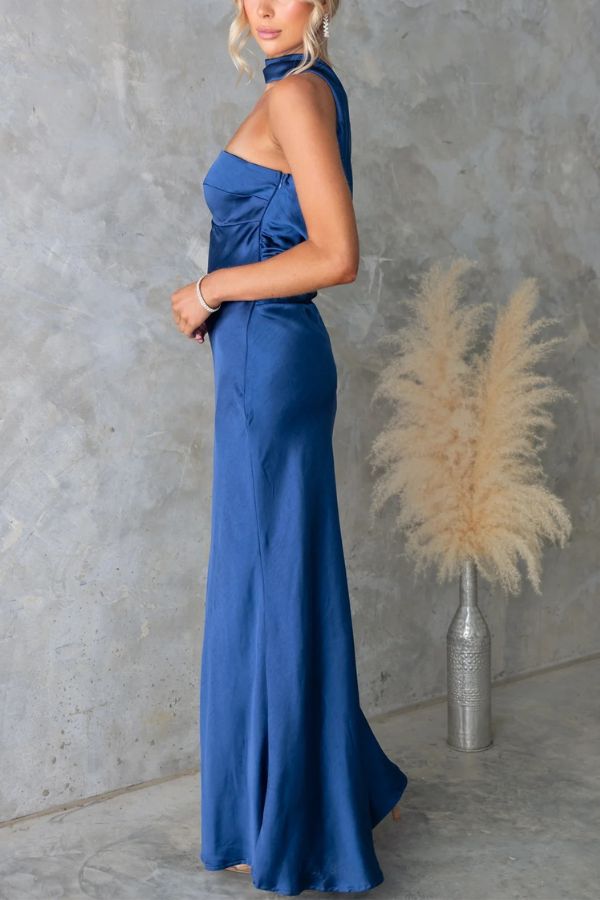 Satin Elegant Off-the-shoulder Backless Maxi Dress