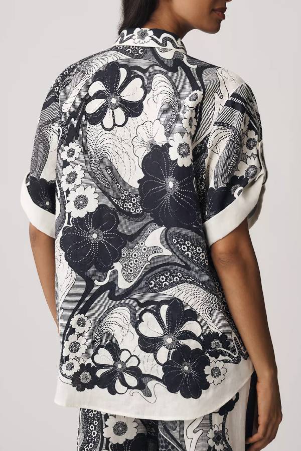 ALEMAIS Mickey Linen Short-Sleeve Buttondown Shirt