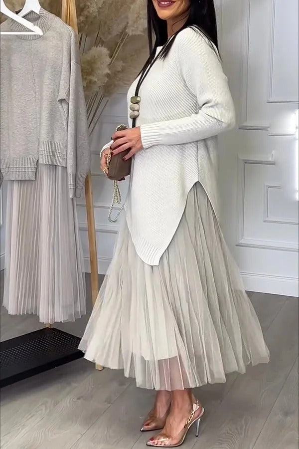 Jensine Pleated Tulle Tank Loose Midi Dress