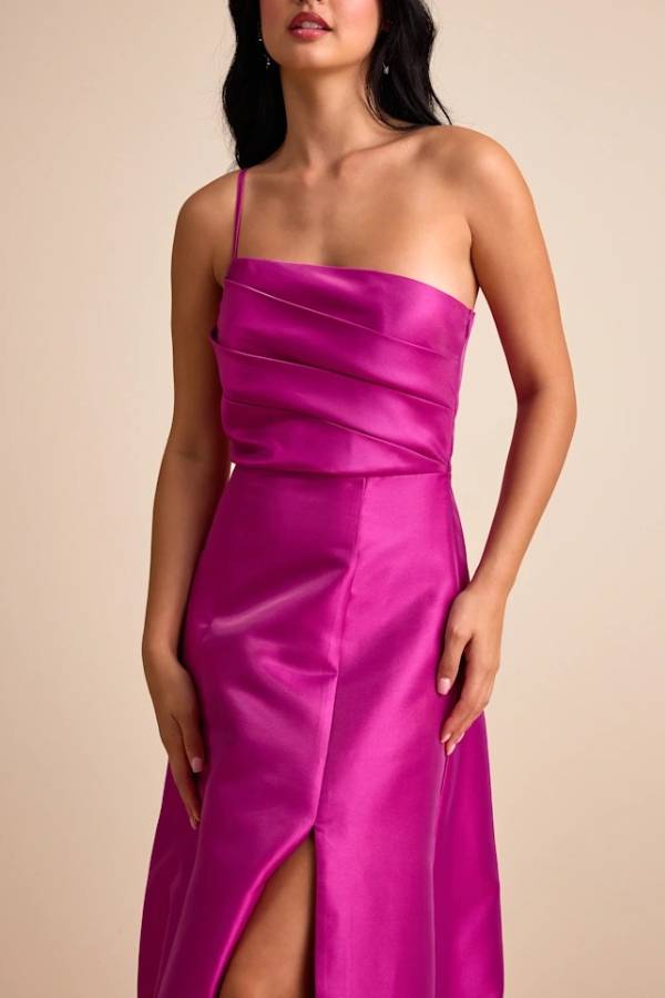 Letha Magenta Taffeta One-Shoulder Maxi Dress