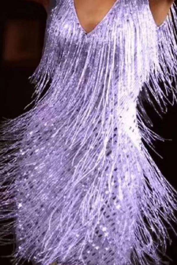 Deep V-neck tassel sequined party mini dress