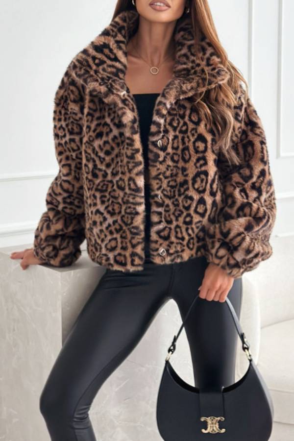 Retro leopard print plush short coat