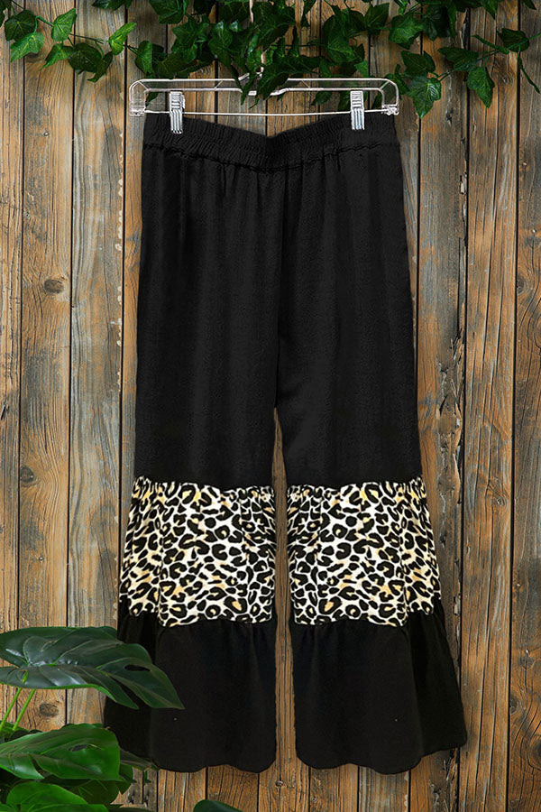 Casual Leopard Print Paneled Wide-leg Pants