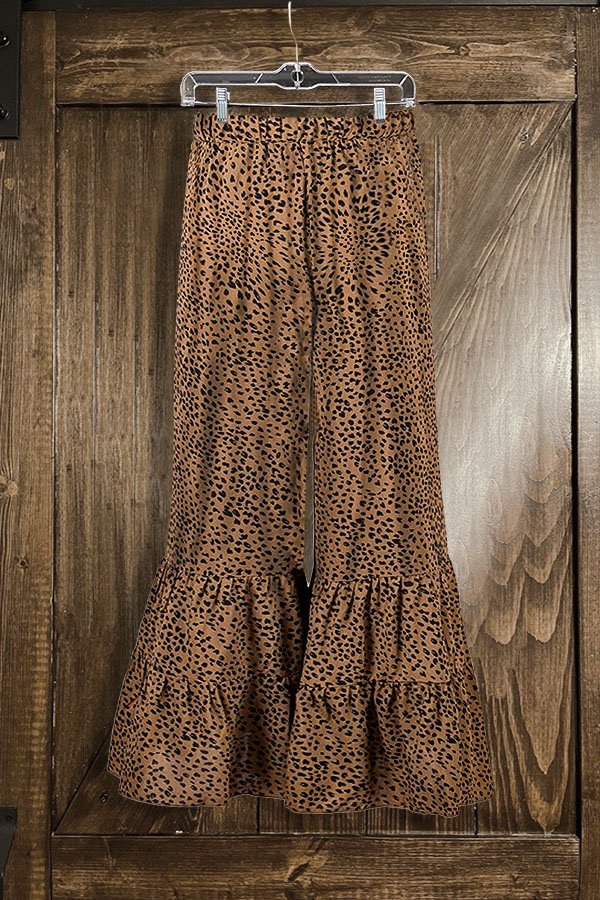 Leopard Print Wide Leg Casual Flare Pants