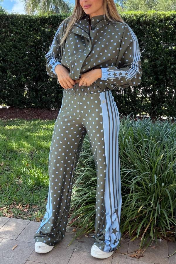 Lucienne Polka Dot Striped Star Print High Rise Elastic Waist Wide Leg Pants