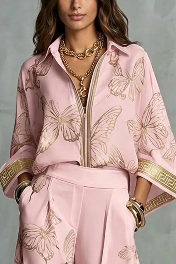 Flowy Butterfly Pattern Two-Piece Set