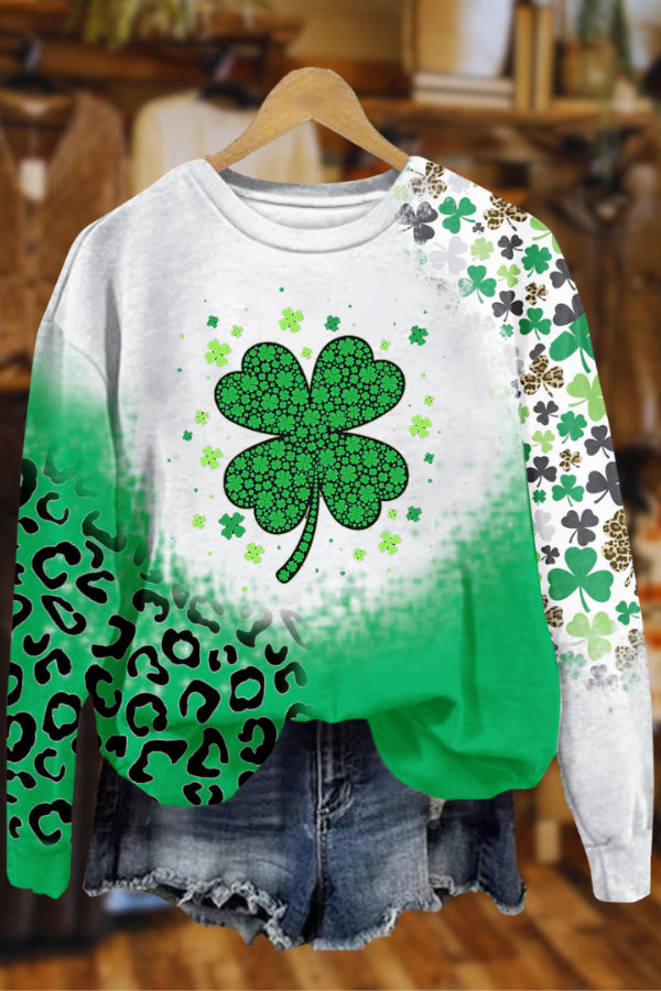 Lucky four-leaf clover round neck long-sleeved sweatshirt