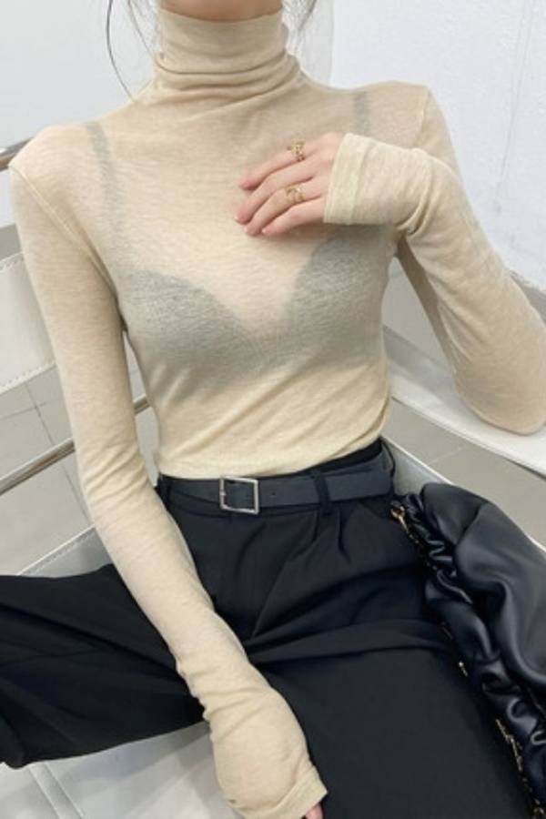 Tencel wool sheer turtleneck base layer