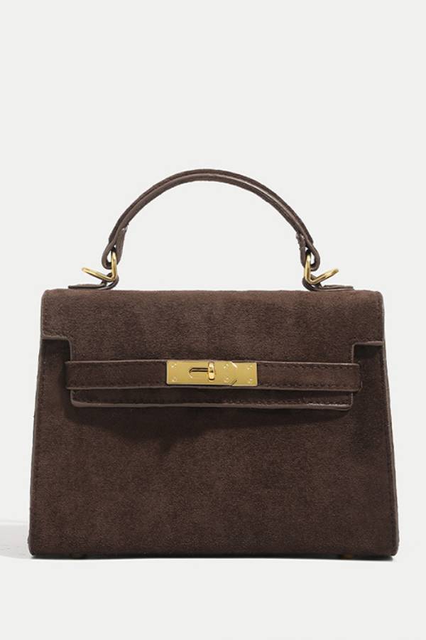 Suede metal clasp handbag Kelly bag