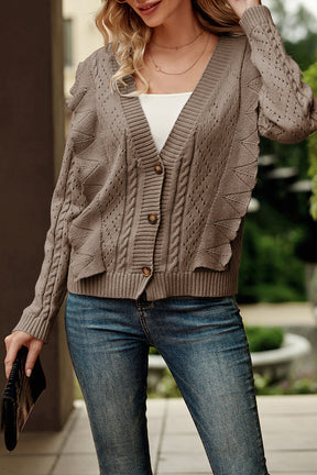 Ruffle Cropped Button Down Knitted Cardigan